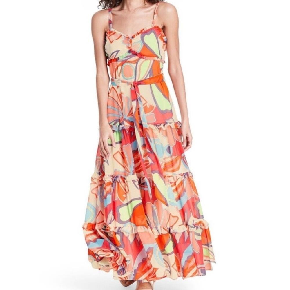 NEW Alexis x Target Limited Edition Multi Floral Vibrant Tiered Maxi Dress XXS